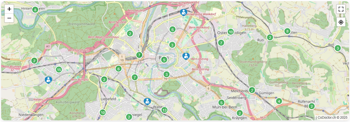 CoDoctor.ch Karte der Gesundheitsdienstleister