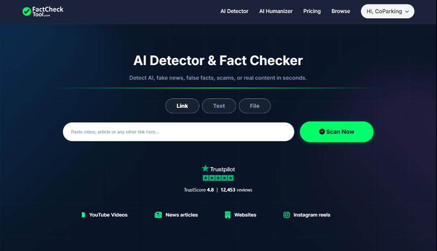 FactCheckTool AI Detector Interface